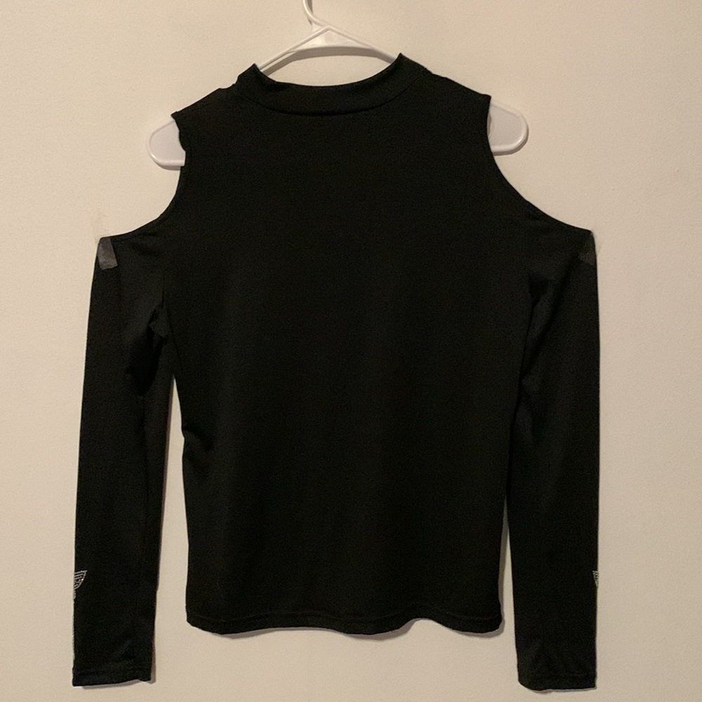 Black Cold Shoulder Rhinestone Blouse - Picture 3 of 7